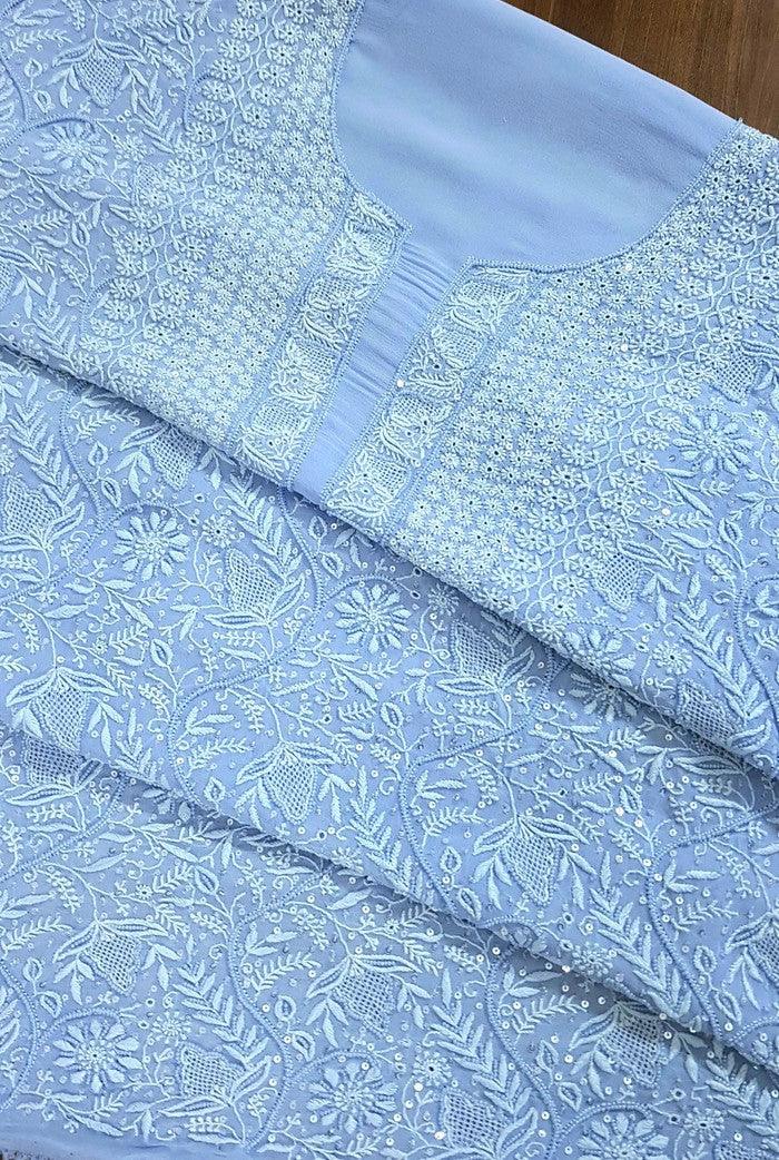 Chikankari Pure Georgette Suit ( Pearl & Sequins ) - Adah Chikankari