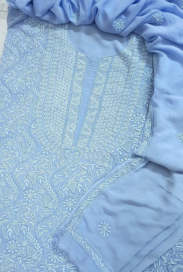 Chikankari Pure Georgette Suit ( Pearl & Sequins ) - Adah Chikankari