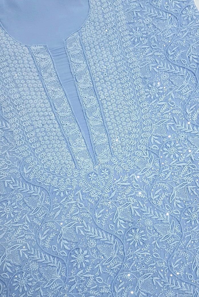 Chikankari Pure Georgette Suit ( Pearl & Sequins ) - Adah Chikankari