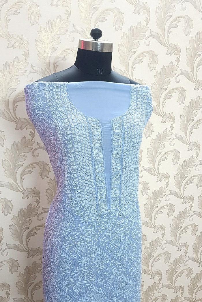 Chikankari Pure Georgette Suit ( Pearl & Sequins ) - Adah Chikankari