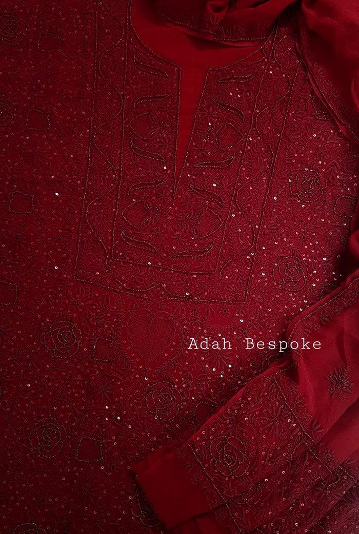 Chikankari Pure Georgette Suit ( Pearl & Sequins ) - Adah Chikankari