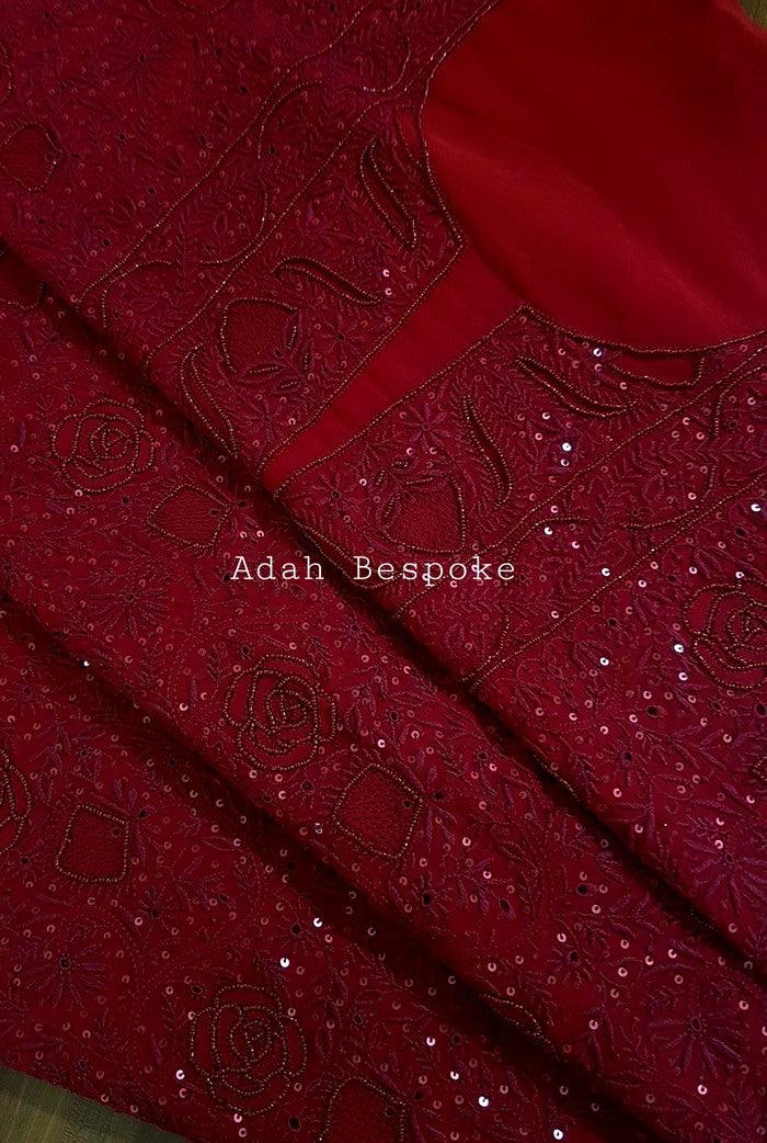 Chikankari Pure Georgette Suit ( Pearl & Sequins ) - Adah Chikankari