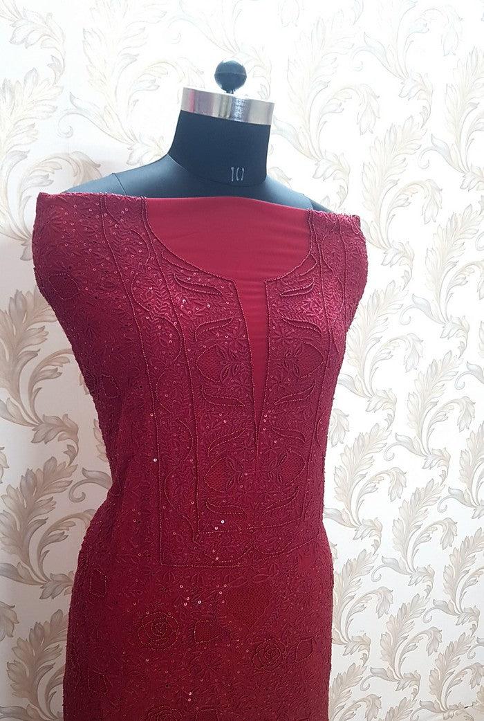 Chikankari Pure Georgette Suit ( Pearl & Sequins ) - Adah Chikankari