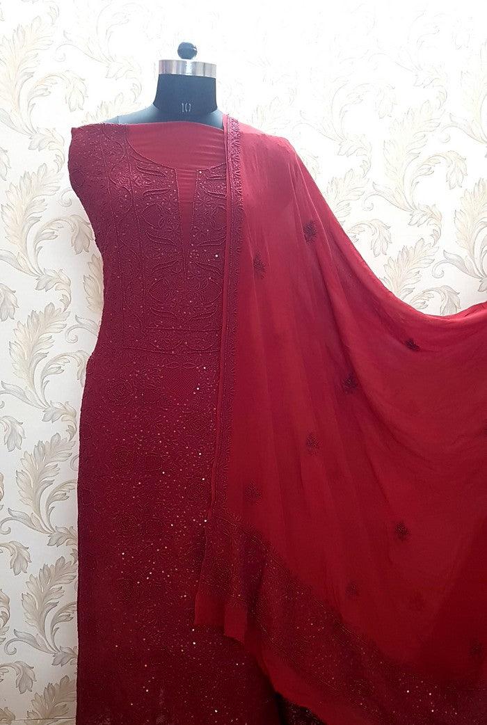 Chikankari Pure Georgette Suit ( Pearl & Sequins ) - Adah Chikankari