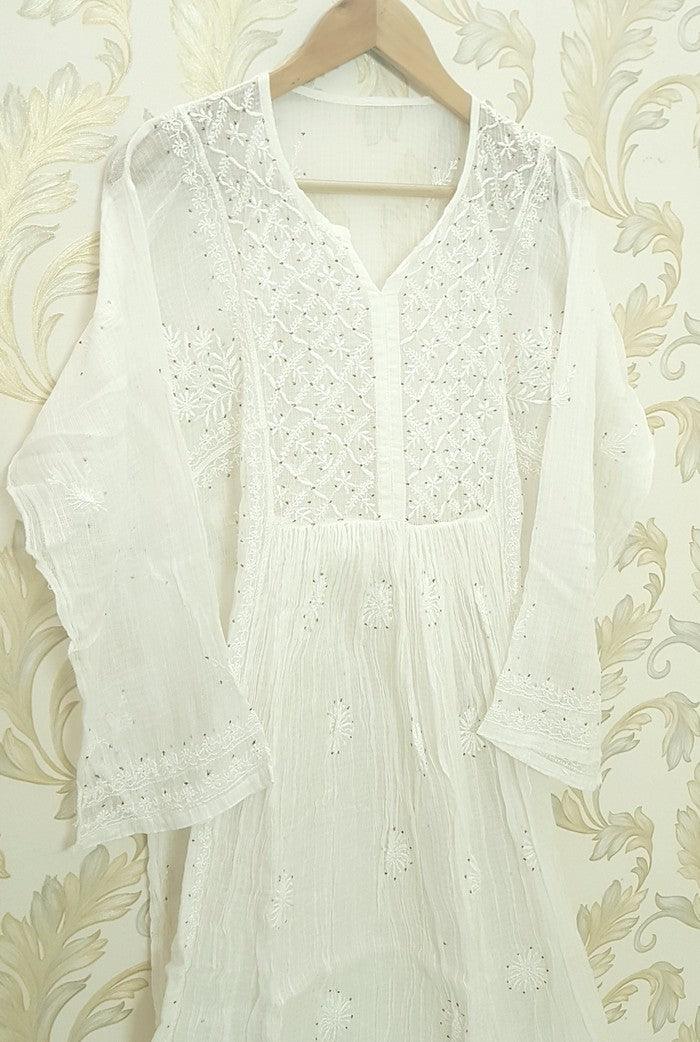 Chikankari Kota Cotton Anarkali ( Semi Stitched ) - Adah Chikankari