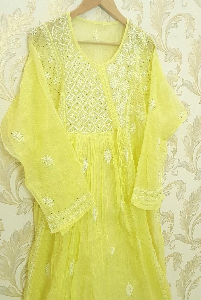 Chikankari Kota Cotton Anarkali ( Semi Stitched )
