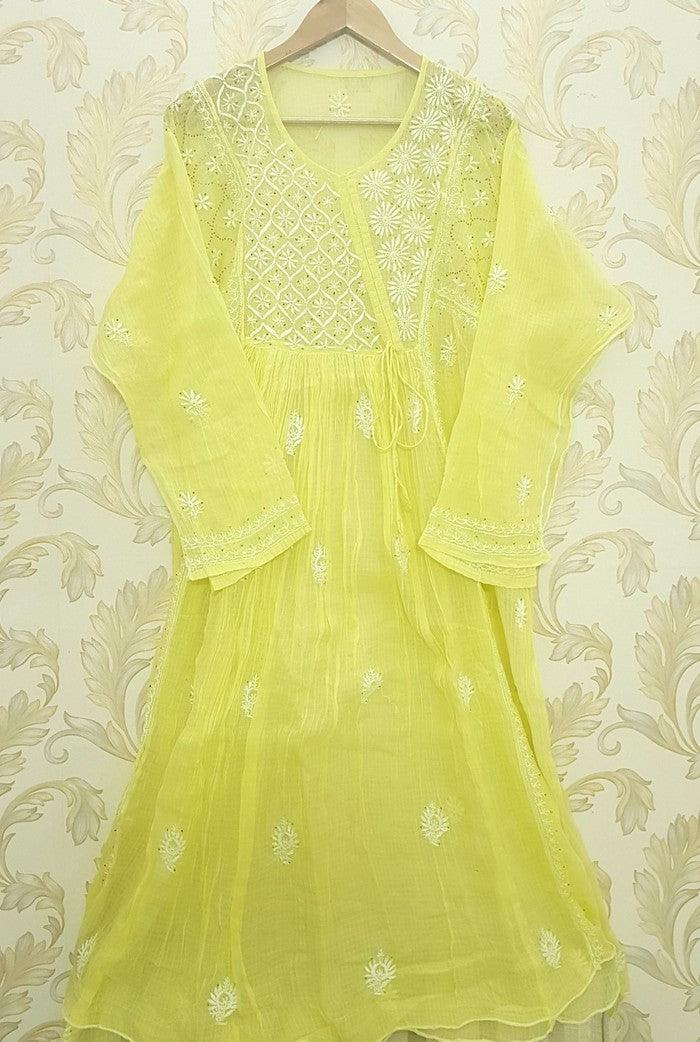 Chikankari Kota Cotton Anarkali ( Semi Stitched )