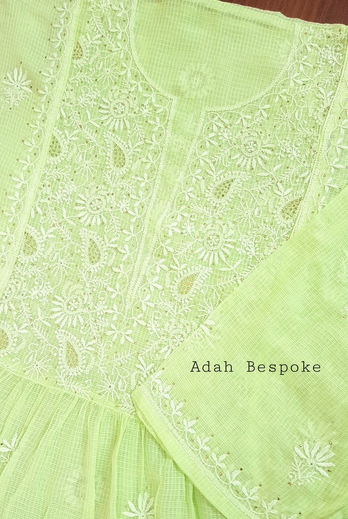 Chikankari Kota Cotton Anarkali ( Semi Stitched ) - Adah Chikankari