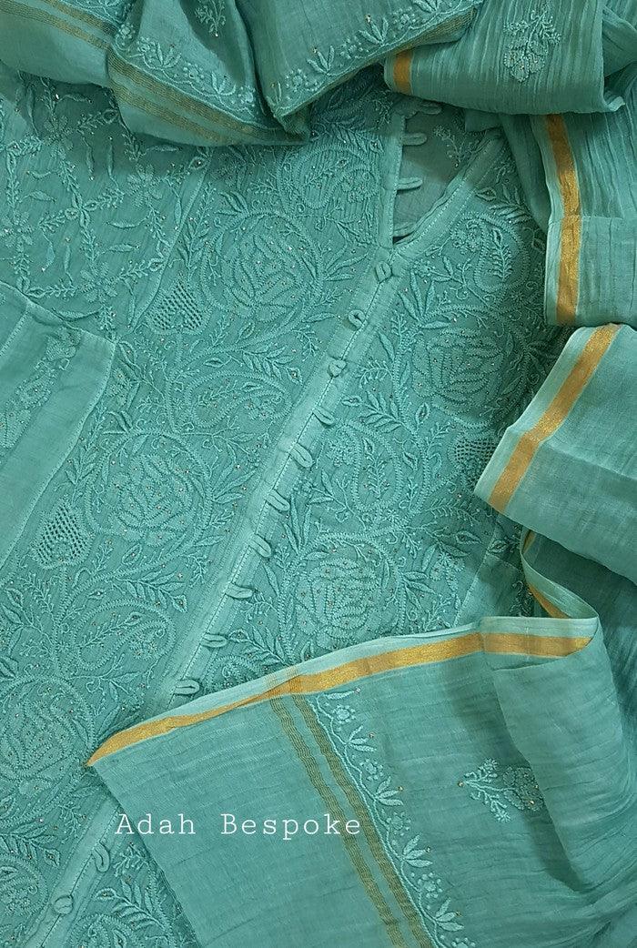 Mul Chanderi Designer Anarkali ( Semi Stitched ) - Adah Chikankari