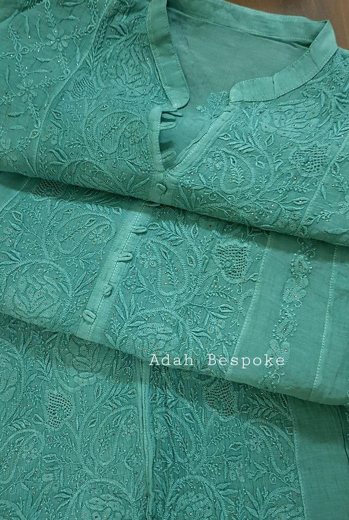 Mul Chanderi Designer Anarkali ( Semi Stitched ) - Adah Chikankari