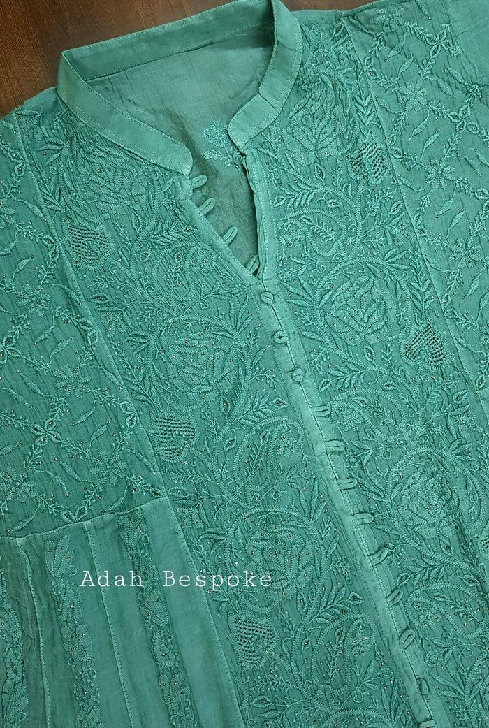 Mul Chanderi Designer Anarkali ( Semi Stitched ) - Adah Chikankari
