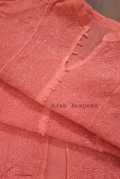 Mul Chanderi Designer Anarkali ( Semi Stitched ) - Adah Chikankari