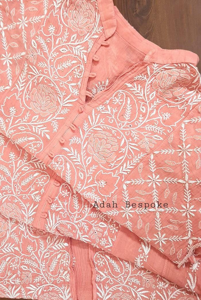 Mul Chanderi Designer Anarkali ( Semi Stitched ) - Adah Chikankari
