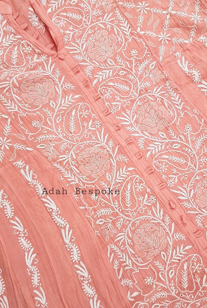 Mul Chanderi Designer Anarkali ( Semi Stitched ) - Adah Chikankari