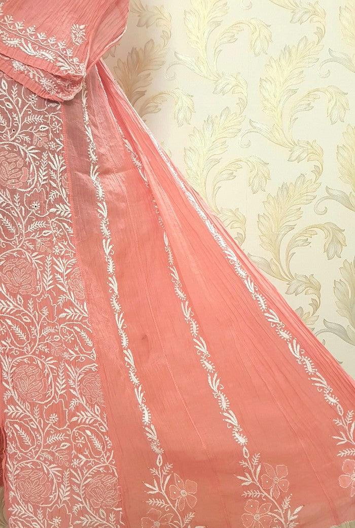 Mul Chanderi Designer Anarkali ( Semi Stitched ) - Adah Chikankari