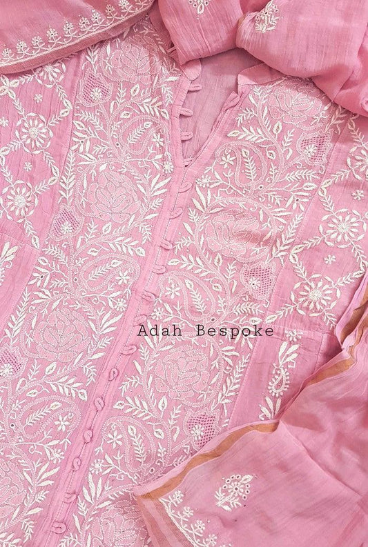 Mul Chanderi Designer Anarkali ( Semi Stitched ) - Adah Chikankari