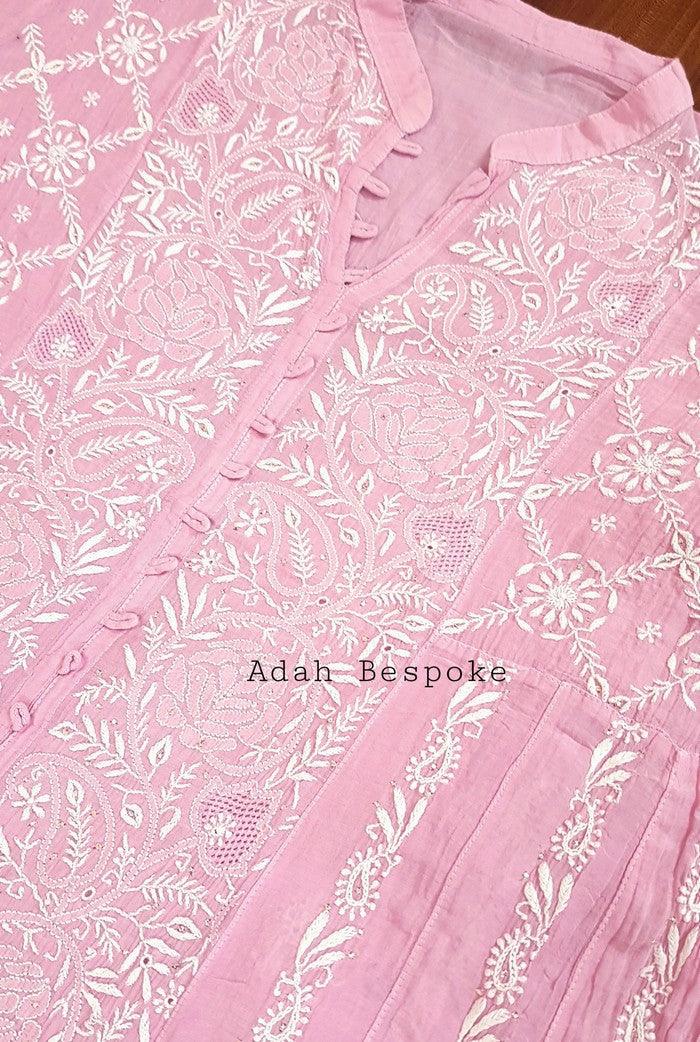 Mul Chanderi Designer Anarkali ( Semi Stitched ) - Adah Chikankari
