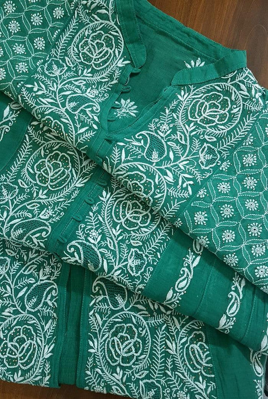 Mul Chanderi Designer Anarkali ( Semi Stitched ) - Adah Chikankari