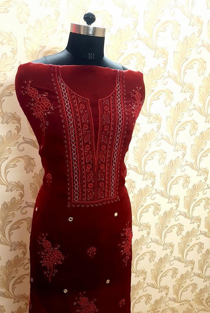 Chikankari Pure Organza Silk ( Pearl Work )