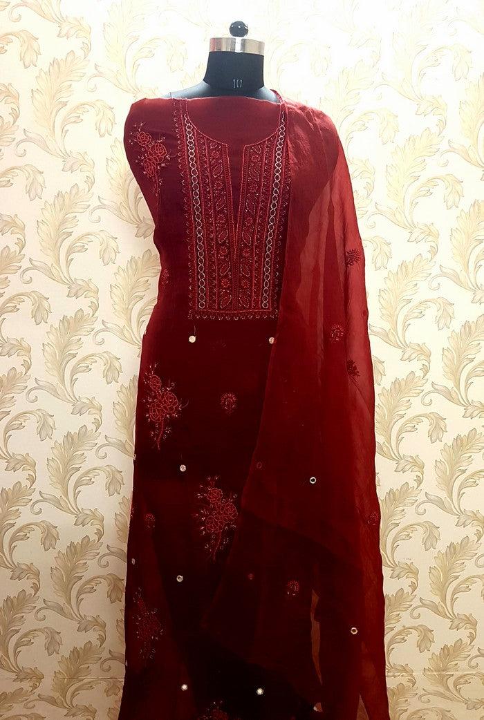 Chikankari Pure Organza Silk ( Pearl Work )