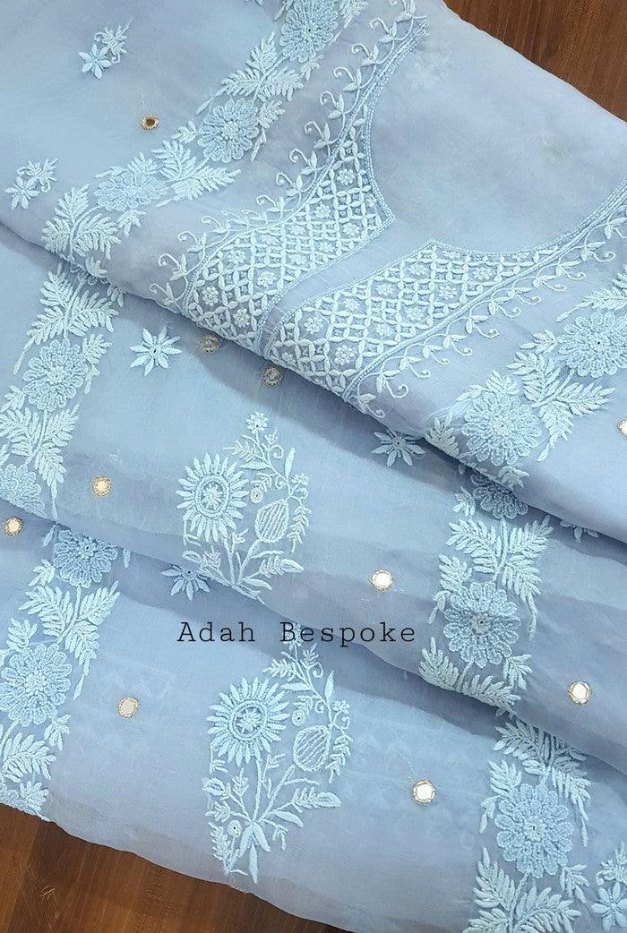 Chikankari Pure Organza Silk ( Pearl Work ) - Adah Chikankari