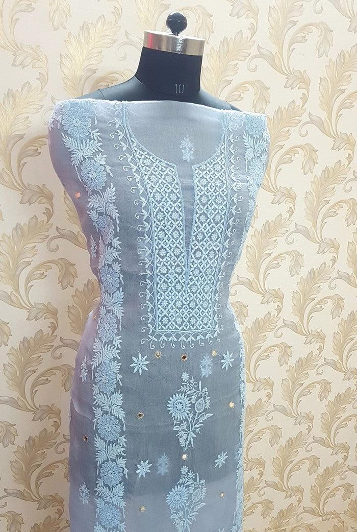 Chikankari Pure Organza Silk ( Pearl Work ) - Adah Chikankari