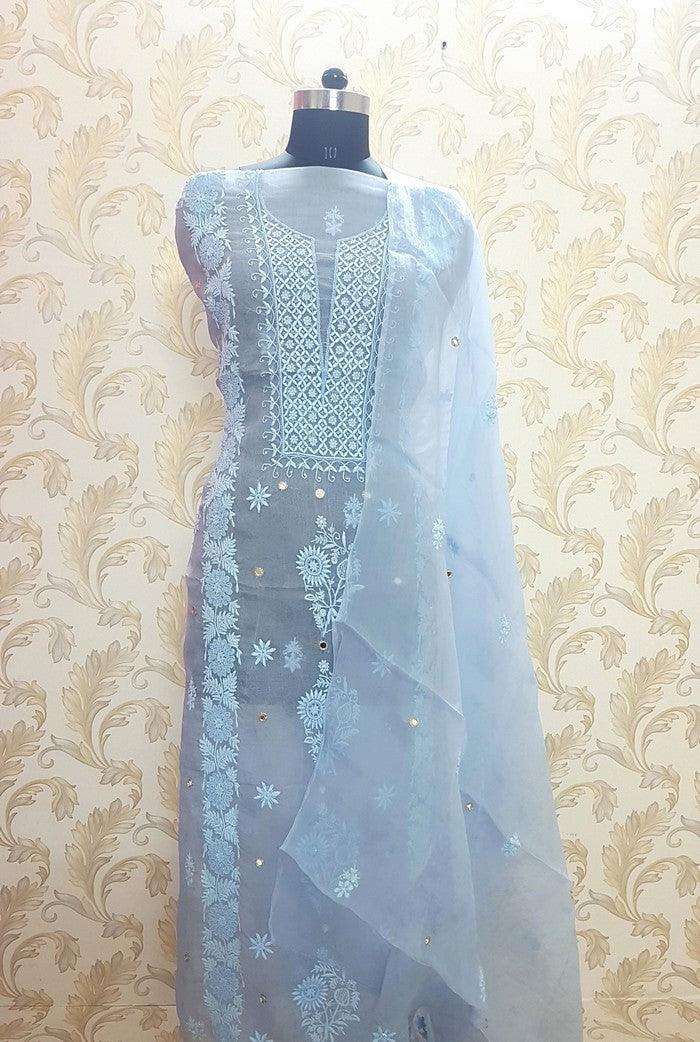 Chikankari Pure Organza Silk ( Pearl Work ) - Adah Chikankari