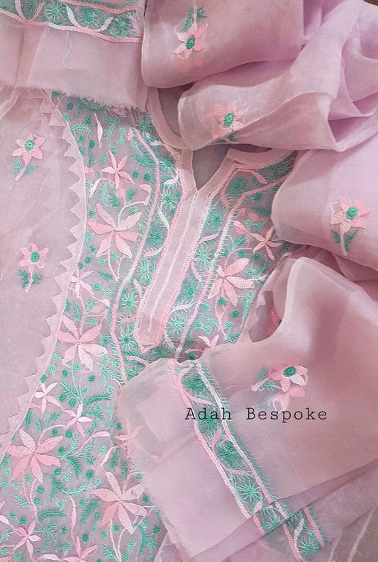 Chikankari Pure Organza Silk ( Kurta & Dupatta ) - Adah Chikankari