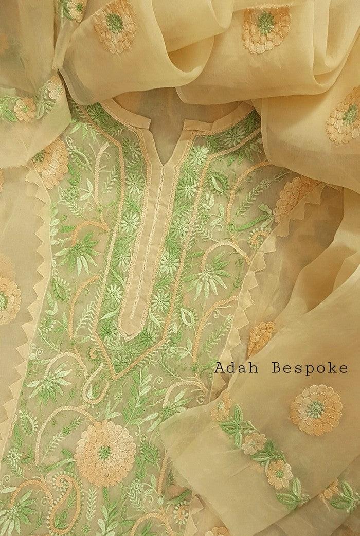 Chikankari Pure Organza Silk ( Kurta & Dupatta ) - Adah Chikankari