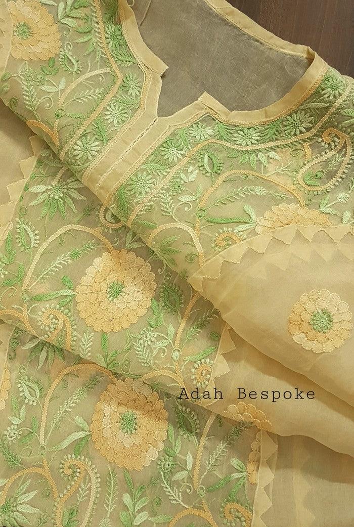 Chikankari Pure Organza Silk ( Kurta & Dupatta ) - Adah Chikankari