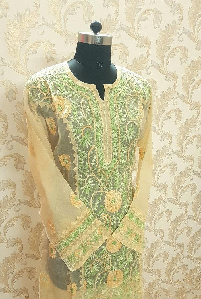 Chikankari Pure Organza Silk ( Kurta & Dupatta ) - Adah Chikankari