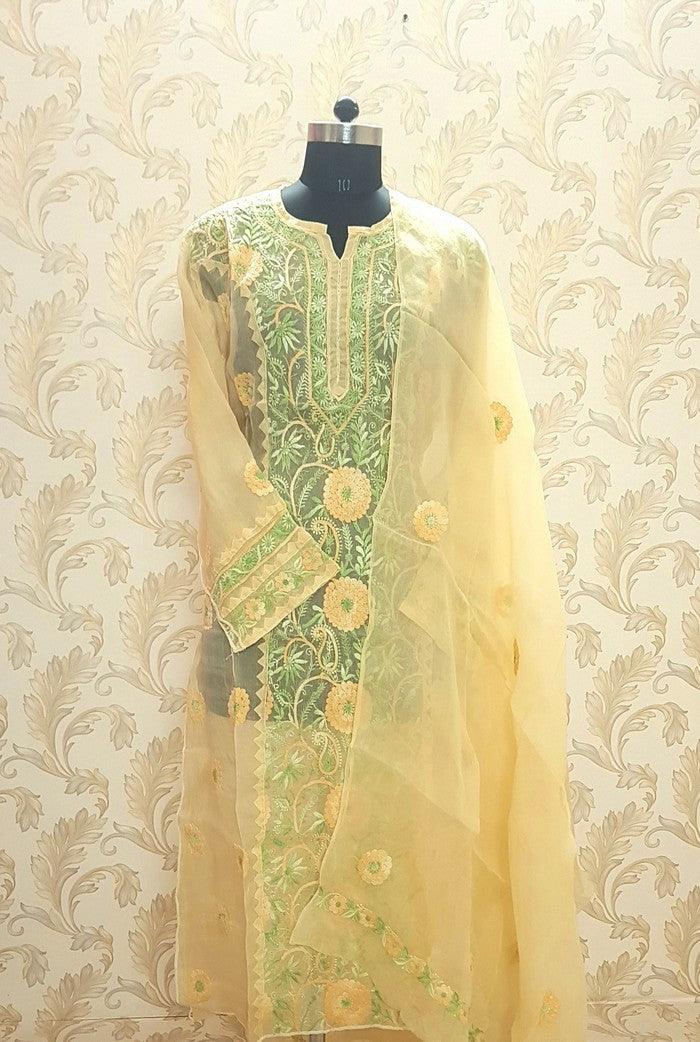 Chikankari Pure Organza Silk ( Kurta & Dupatta ) - Adah Chikankari