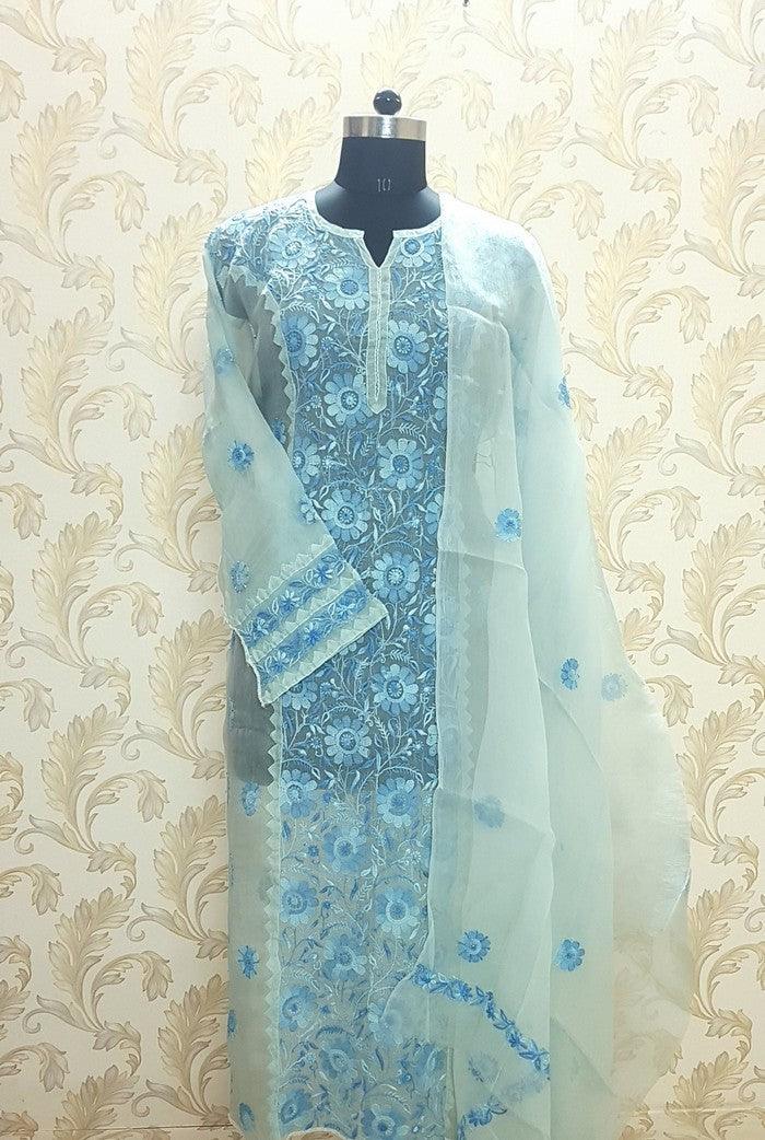 Chikankari Pure Organza Silk ( Kurta & Dupatta ) - Adah Chikankari