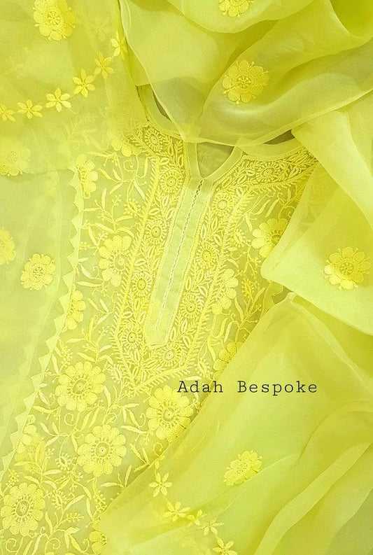 Chikankari Pure Organza Silk ( Kurta & Dupatta ) - Adah Chikankari