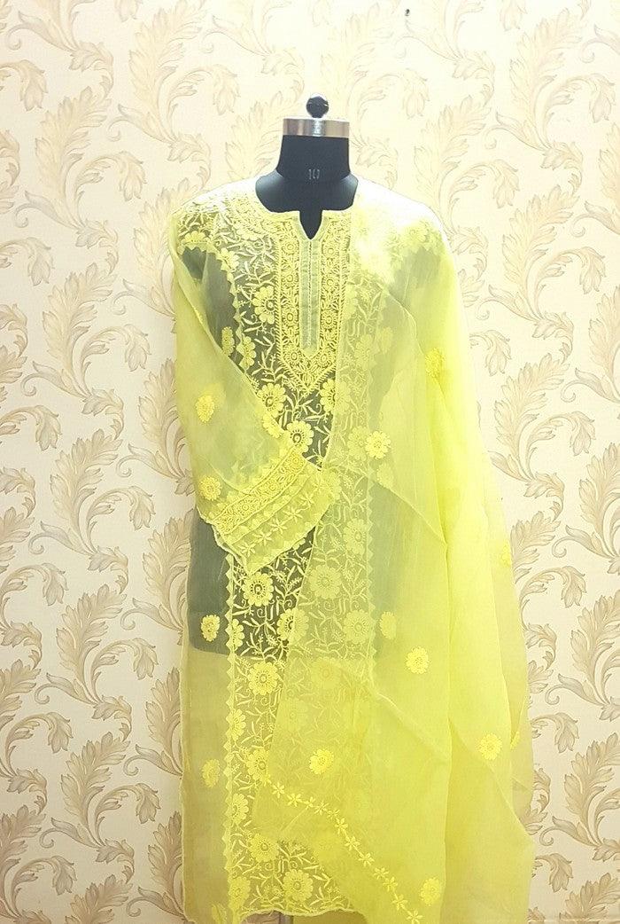 Chikankari Pure Organza Silk ( Kurta & Dupatta ) - Adah Chikankari