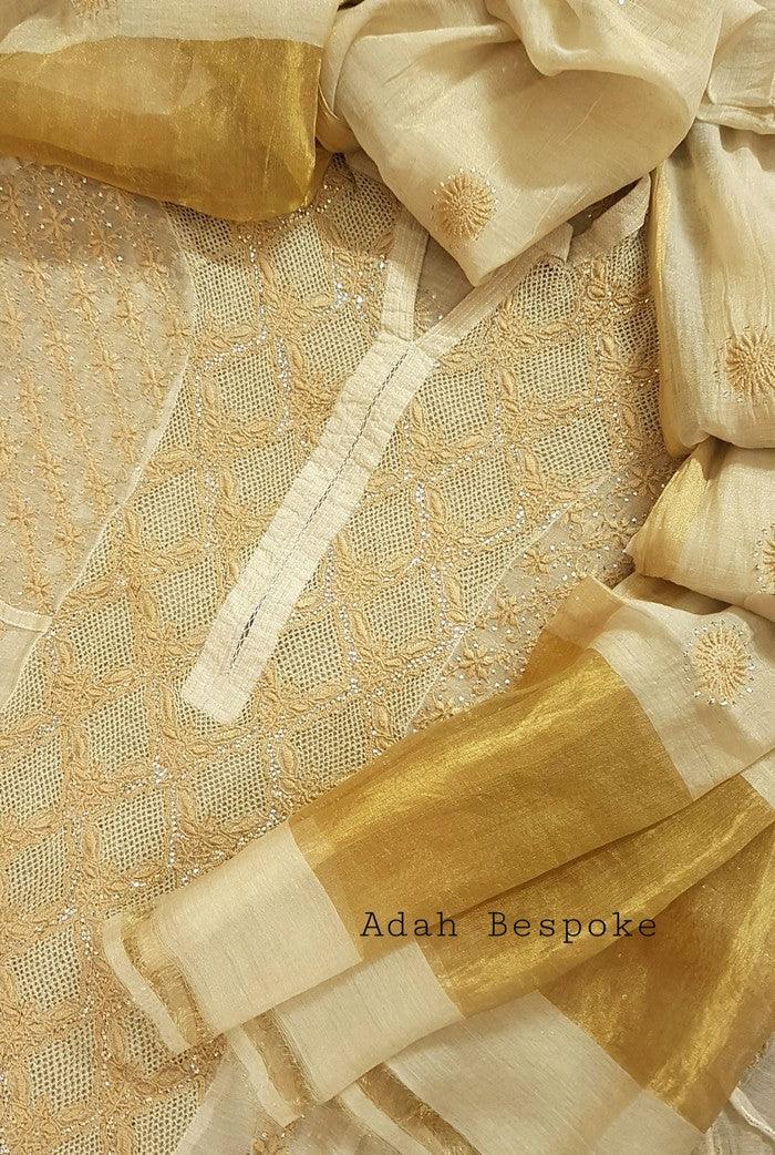 Chikankari Tissue Silk Anarkali ( Kasab Work ) - Adah Chikankari