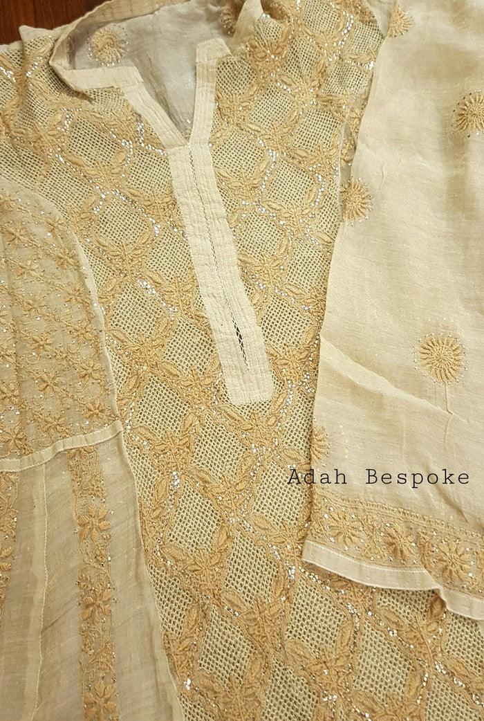 Chikankari Tissue Silk Anarkali ( Kasab Work ) - Adah Chikankari