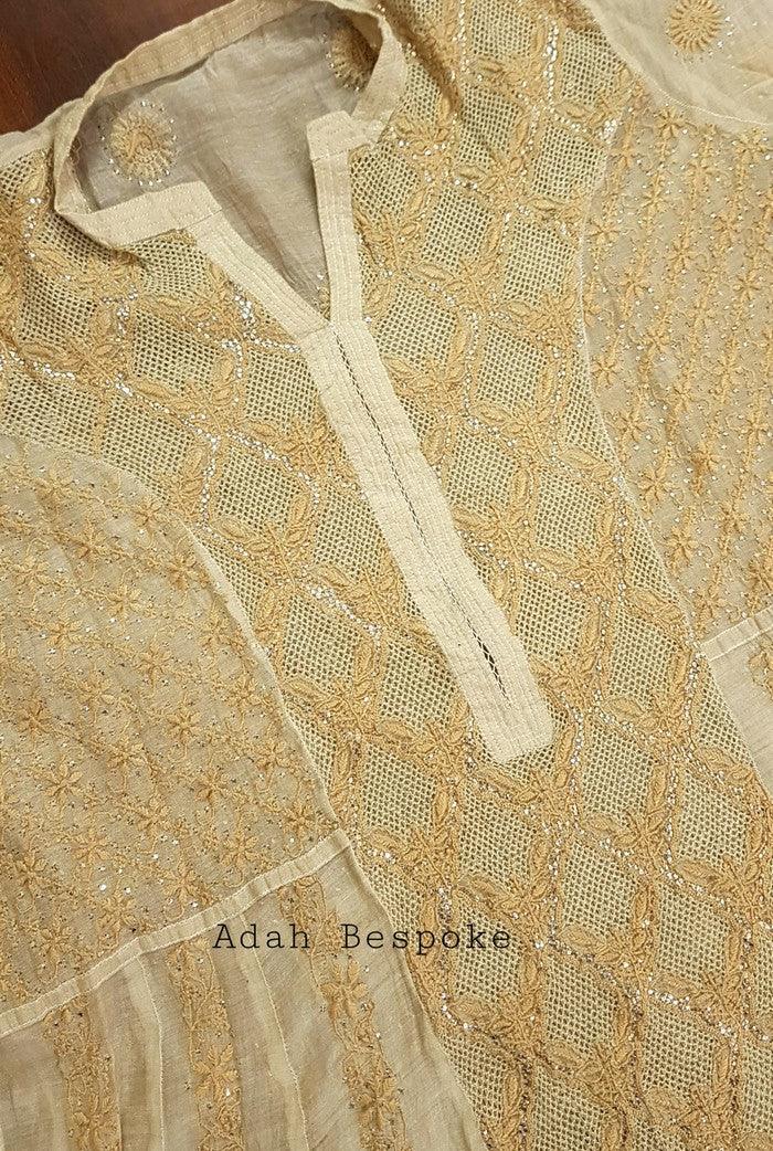 Chikankari Tissue Silk Anarkali ( Kasab Work ) - Adah Chikankari