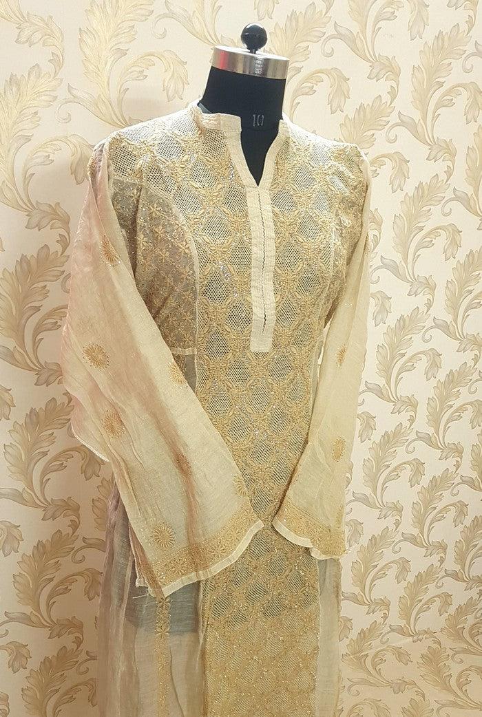 Chikankari Tissue Silk Anarkali ( Kasab Work ) - Adah Chikankari