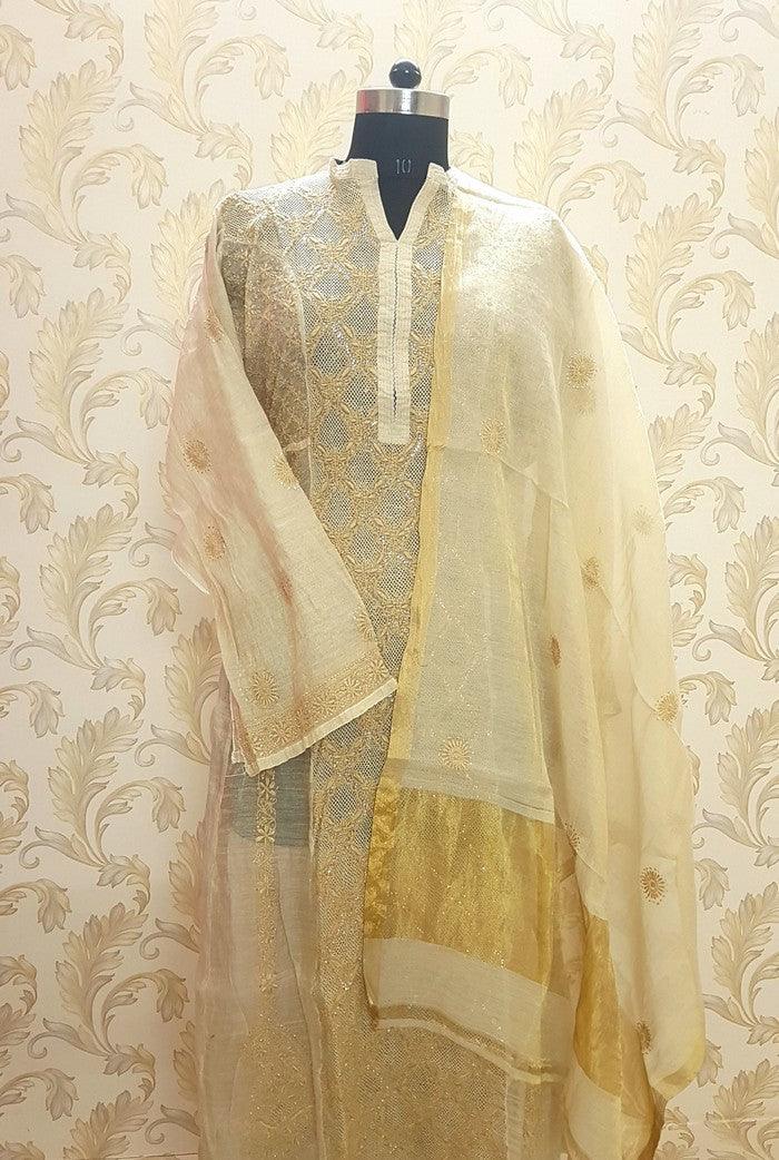 Chikankari Tissue Silk Anarkali ( Kasab Work ) - Adah Chikankari