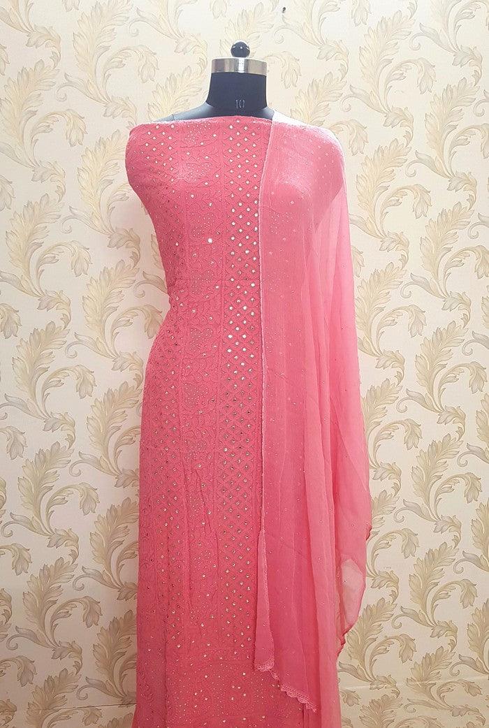 Chikankari Georgette Kurta & Dupatta ( Mukaish ) - Adah Chikankari