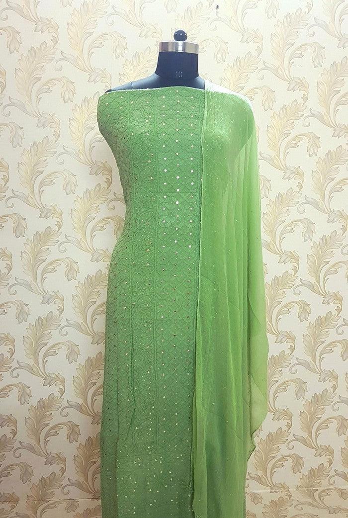 Chikankari Georgette Kurta & Dupatta ( Mukaish ) - Adah Chikankari