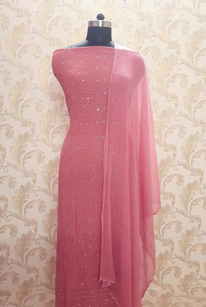 Chikankari Georgette Kurta & Dupatta ( Mukaish ) - Adah Chikankari