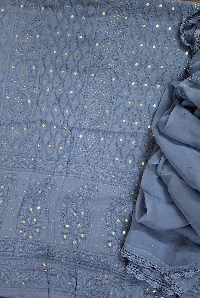 Chikankari Georgette Kurta & Dupatta ( Mukaish ) - Adah Chikankari
