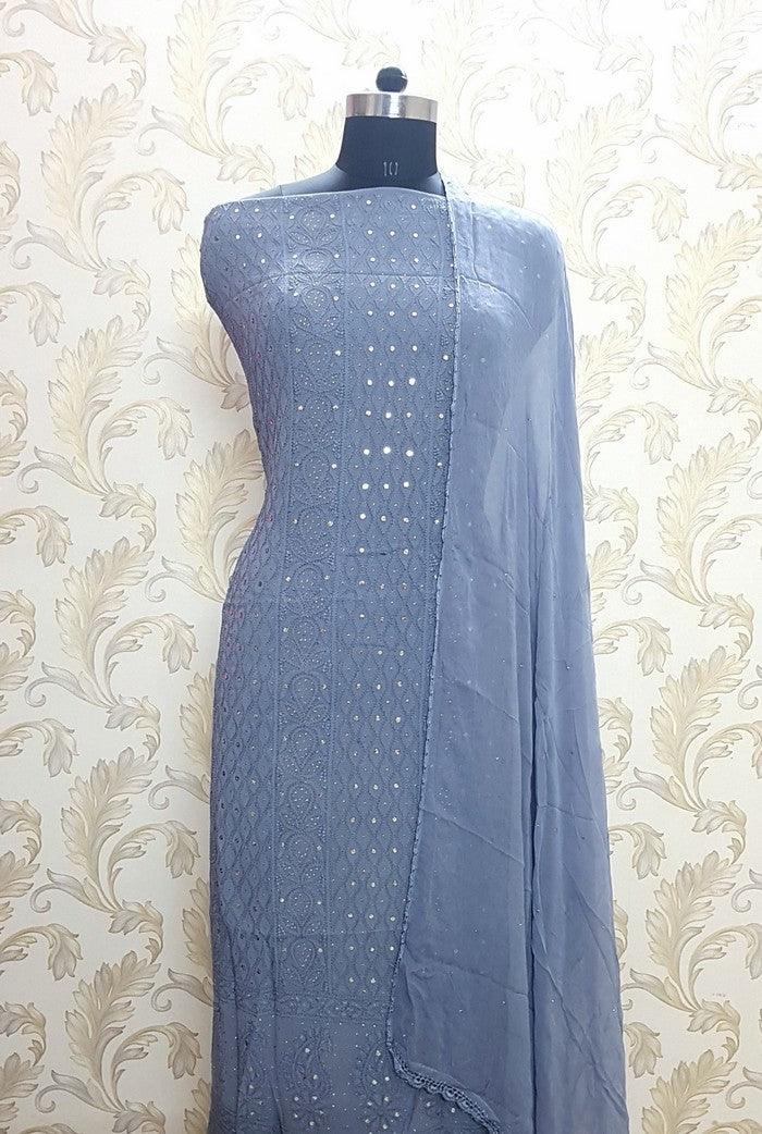 Chikankari Georgette Kurta & Dupatta ( Mukaish ) - Adah Chikankari