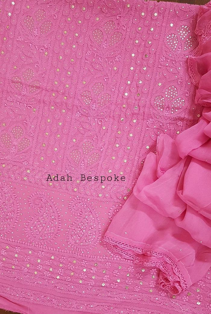 Chikankari Georgette Kurta & Dupatta ( Mukaish ) - Adah Chikankari