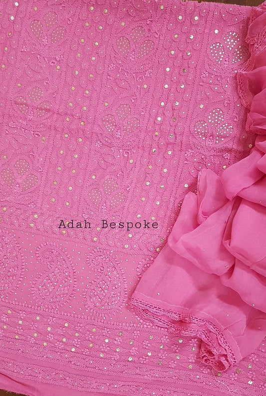 Chikankari Georgette Kurta & Dupatta ( Mukaish ) - Adah Chikankari