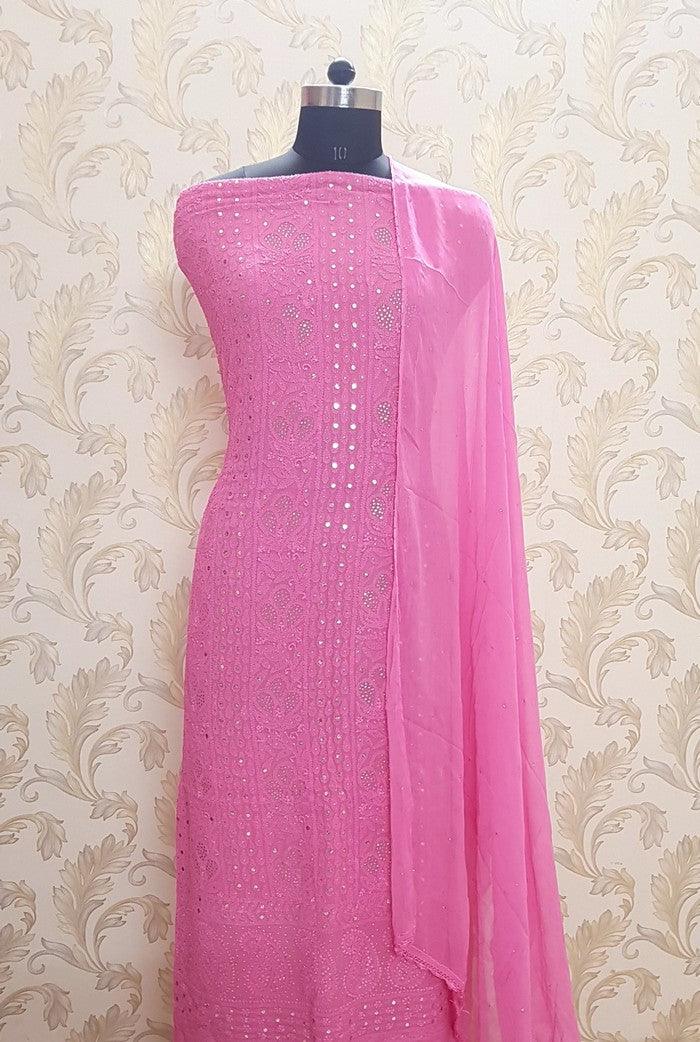 Chikankari Georgette Kurta & Dupatta ( Mukaish ) - Adah Chikankari