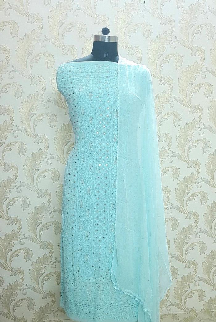 Chikankari Georgette Kurta & Dupatta ( Mukaish ) - Adah Chikankari