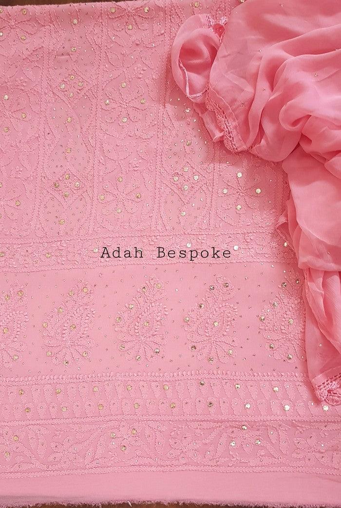 Chikankari Georgette Kurta & Dupatta ( Mukaish ) - Adah Chikankari